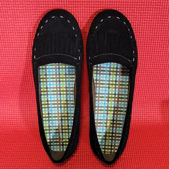 Lands End Black Leather Moccasin Slip On Loafers With Tassles - 380802 - Size 9H - Picture 4 of 6